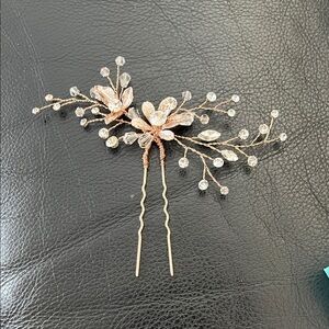 Pink Gold Floral & Crystal Hairpin